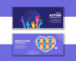 Hand-Drawn Flat Style Horizontal Banner Template for Autism Awareness Day vector