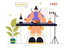 Food Blogging and Review Concept with an Influencer in a Restaurant vector
