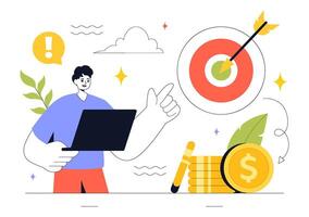 Business Success and Motivation Concept with Startup, Marketing Strategy, and Innovation in a Flat Cartoon Background vector