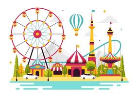 Amusement Park Carnival Illustration with a Merry-Go-Round and Ticket Booth vector