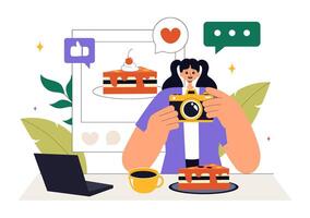 Illustration of a Food Blogger Writing a Review at a Restaurant vector