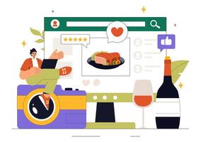 Influencer Writing a Restaurant Review for a Blog in Flat Style vector