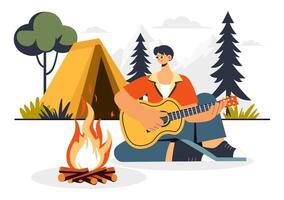 Summer Camping and Survival Skills Illustration Featuring Wilderness Exploration and Relaxation vector
