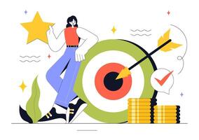 Business Strategy and Motivation Illustration Featuring Startup Success and Innovation in Flat Cartoon Style vector