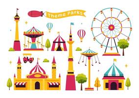 Carnival and Theme Park Illustration with Rides, Game Booths, and a Ticket Counter vector