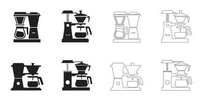 Coffee Maker Icons Set Solid and Outline Styles in Black on White vector
