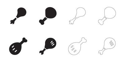 Chicken Drumstick Icons Simple Clean and Smooth Solid and Outline Styles vector