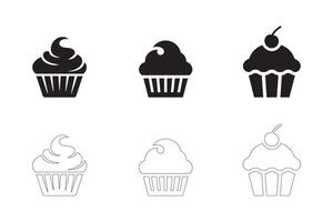 Cupcake Icons Simple Clean and Smooth Solid and Outline Styles vector