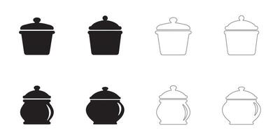 Sugar Container Icons Set Solid and Outline Styles in Black on White vector