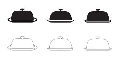Butter Dish Icons Collection Solid and Outline Styles in Black on White vector