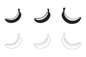 Banana Icons Set Solid and Outline Styles in Black on White vector