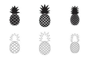 Pineapple Icons Set Solid and Outline Styles in Black on White vector