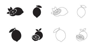 Lemon Icons Set Solid and Outline Styles in Black on White vector