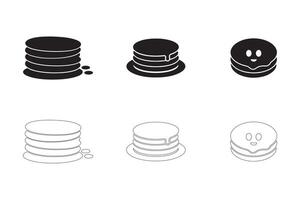 Pancake Icons Set Solid and Outline Styles in Black on White vector