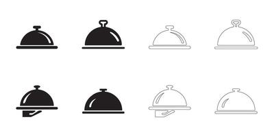 Serving Dish Icons Set Solid and Outline Styles in Black on White vector