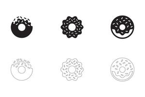 Donuts Icons Set Solid and Outline Styles in Black on White vector
