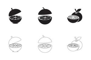 Orange Icons Set Solid and Outline Styles in Black on White vector