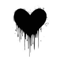a black heart with a dripping paint on it vector