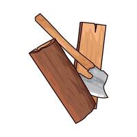 The sharp ax splits the wood in half vector