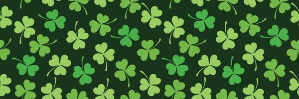 Seamless pattern of clover leaves for St. Patrick's Day. Clover leaves on green background. Suitable for wrapping paper, wallpaper, background, card and decoration. Simple stylized plant elements vector