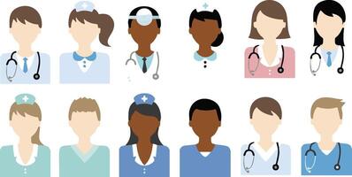 a group of doctors and nurses are shown in different colors vector