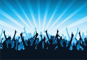 a crowd of people at a concert with their hands up vector