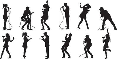 silhouettes of people singing and playing instruments vector