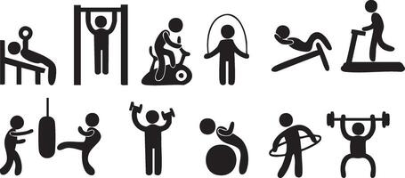 a set of stick figure icons depicting people doing various activities vector