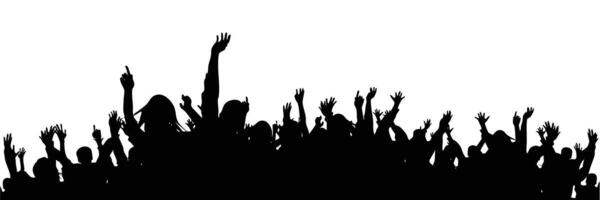 silhouette of a crowd of people raising their hands vector