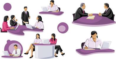 group of business people working together in office, business people at work, with purple background vector