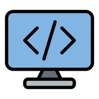 Software Development Icon Programming and Innovation in Flat Line Color Style. vector
