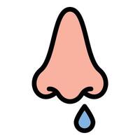 Runny Nose Icon Cold and Allergy Symptom in Flat Line Color Style. vector