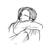 close up of men hugging, portrait without face - hand drawn line art drawing vector
