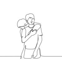 man pressed against another's back hugging with both hands - one line art . concept brotherly bonds, friends, gay relationship vector
