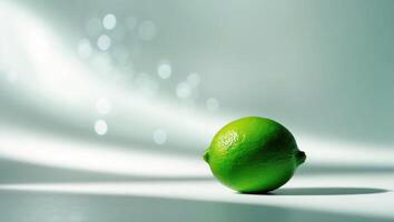 Fresh green lime on a simple background highlighting its vibrant color and smooth texture photo