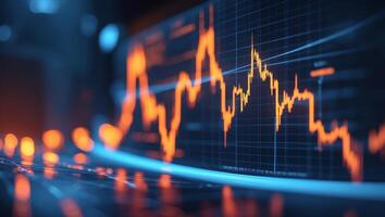 Stock market data visualized through a digital interface with vibrant orange fluctuation lines indicating recent trends photo