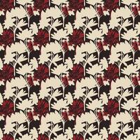 Beige and red abstract plants on dark brown background seamless pattern. Botanical ornament for wallpaper, fabrics and other materials. vector