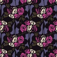 Retro style roses bouquet on lilac background seamless pattern. botanical endless ornament. vector