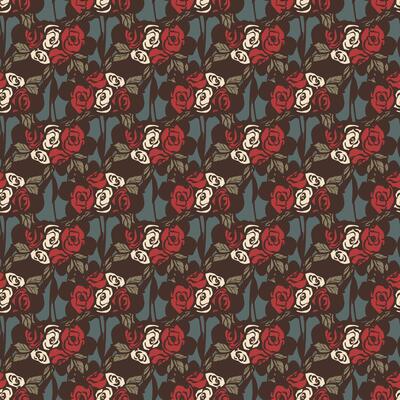 Vintage ornament with flowers. Seamless pattern with retro roses on a blue background.