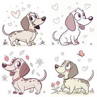 Set of cute cartoon dog with different expressions vector