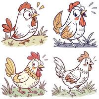Set of cute chicken with different expressions vector
