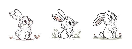 Set of cute cartoon rabbit with different expressions vector