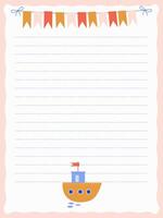 Note page template with cute little ship vector