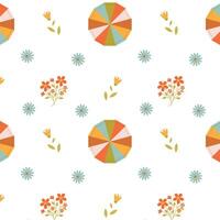 Bright pattern with colored umbrella and spring flowers vector