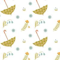 delicate pattern with a bright umbrella and flowers on a white background vector