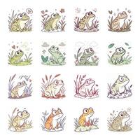 Set of cute frog with different expressions vector