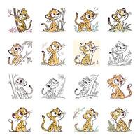 Set of cute baby tiger with different expressions vector