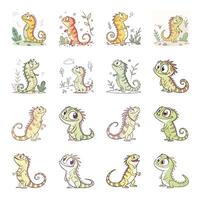 Set of cute lizard with different expressions vector