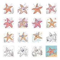 Set of cute cartoon starfish with different expressions vector