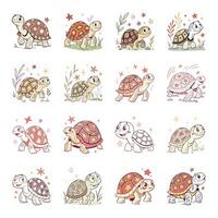 Set of cute turtle with different expressions vector